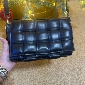 Viola Castellani Black Woven Leather Cassette Crossbody Bag Purse